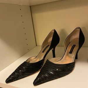 Caparros 3" satin black sequin pointy toe heels. Size 7.5 No box.
